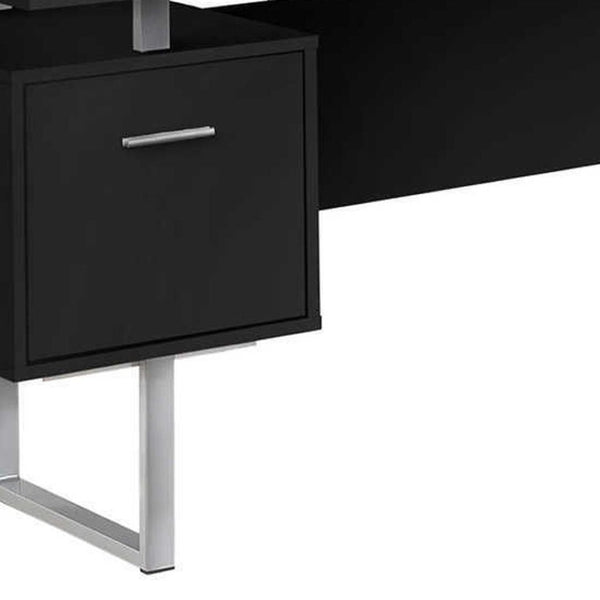 HomeRoots 71" L-Shaped Black and Gray Computer Desk with Versatile Configuration, Three Drawers & Modern Style 489934