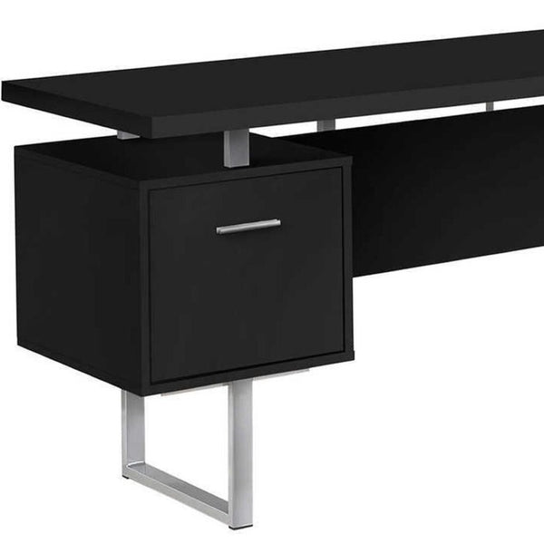 HomeRoots 71" L-Shaped Black and Gray Computer Desk with Versatile Configuration, Three Drawers & Modern Style 489934