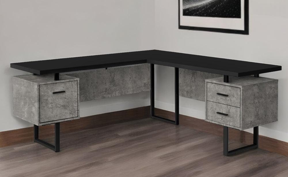 Homeroots 71" Black L Shape Computer Desk With Three Drawers   489935