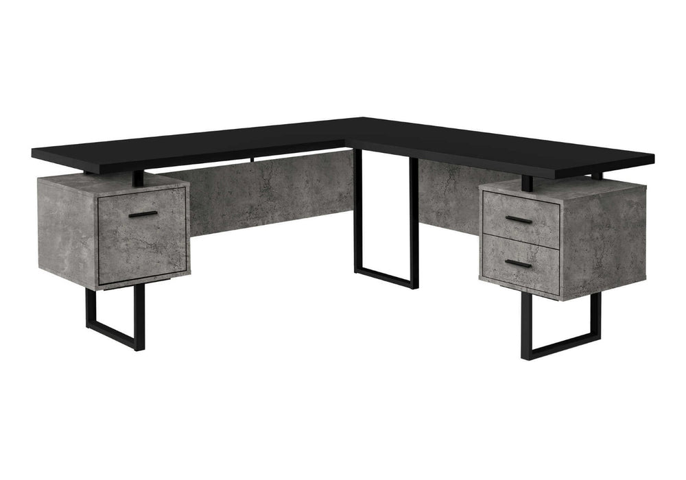 HomeRoots 71" Black L-Shape Computer Desk with 3 Drawers - Modern Home Office Furniture, Reversible Assembly 489935