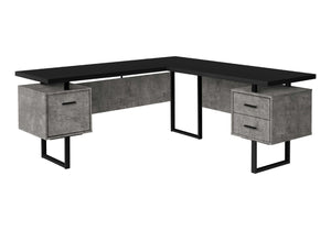 HomeRoots 71" Black L-Shape Computer Desk with 3 Drawers - Modern Home Office Furniture, Reversible Assembly 489935