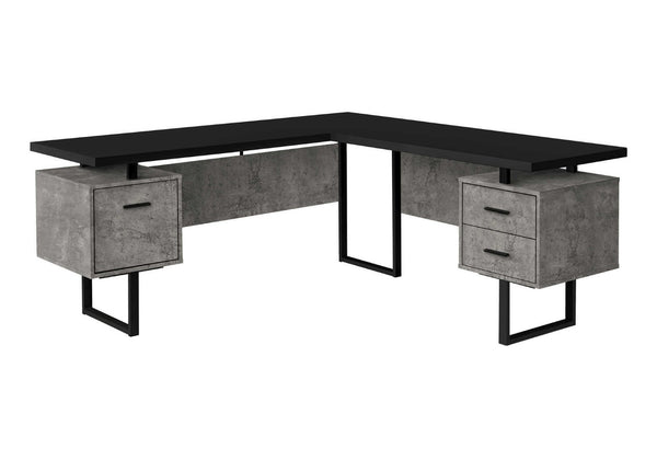 HomeRoots 71" Black L-Shape Computer Desk with 3 Drawers - Modern Home Office Furniture, Reversible Assembly 489935