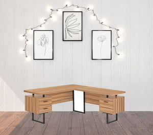 Homeroots 71" Brown And Black L Shape Computer Desk With Three Drawers   489938