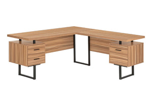 HomeRoots 71" Brown and Black L-Shaped Computer Desk with Three Drawers for Stylish & Functional Workspaces 489938
