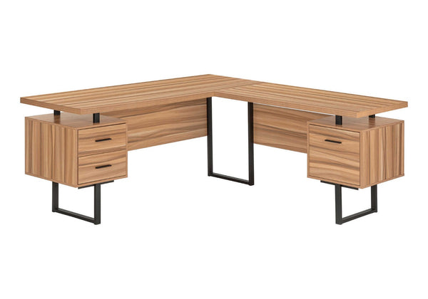 HomeRoots 71" Brown and Black L-Shaped Computer Desk with Three Drawers for Stylish & Functional Workspaces 489938