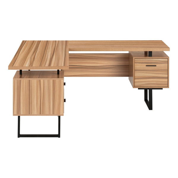 HomeRoots 71" Brown and Black L-Shaped Computer Desk with Three Drawers for Stylish & Functional Workspaces 489938