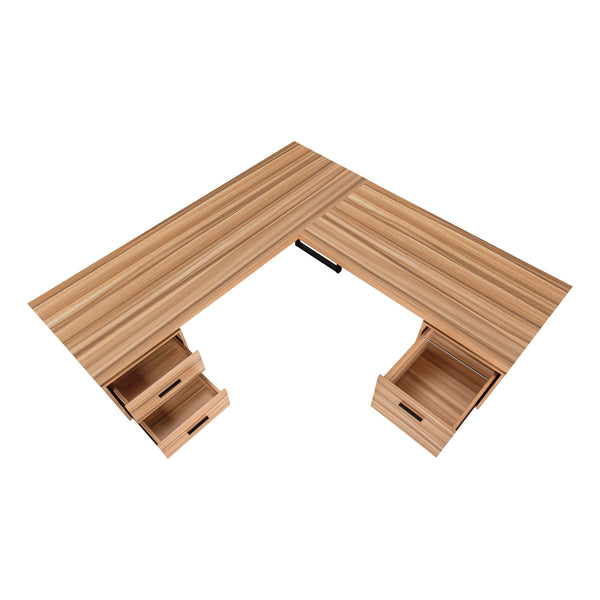 Homeroots 71" Brown And Black L Shape Computer Desk With Three Drawers   489938