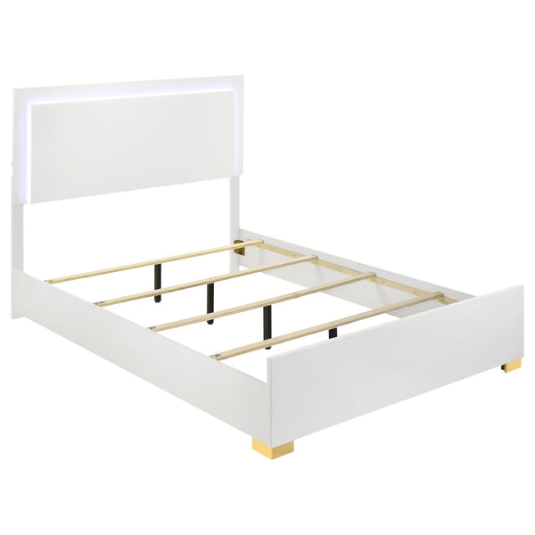 English Elm Jeremiah White Panel Eastern King Bed with Led Headboard and Gold Metal Feet B062S01751