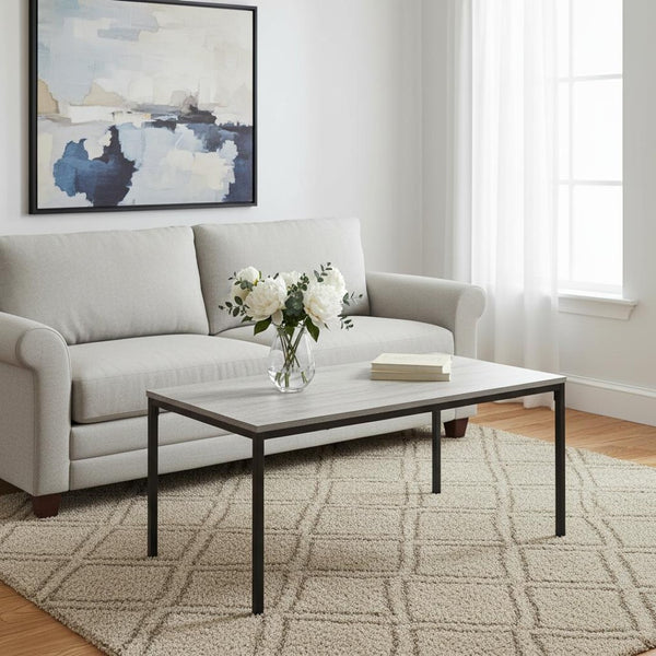 HomeRoots 40" Gray and Black Wood & Metal Coffee Table - Stylish Modern Centerpiece for Living Room & Office 489940