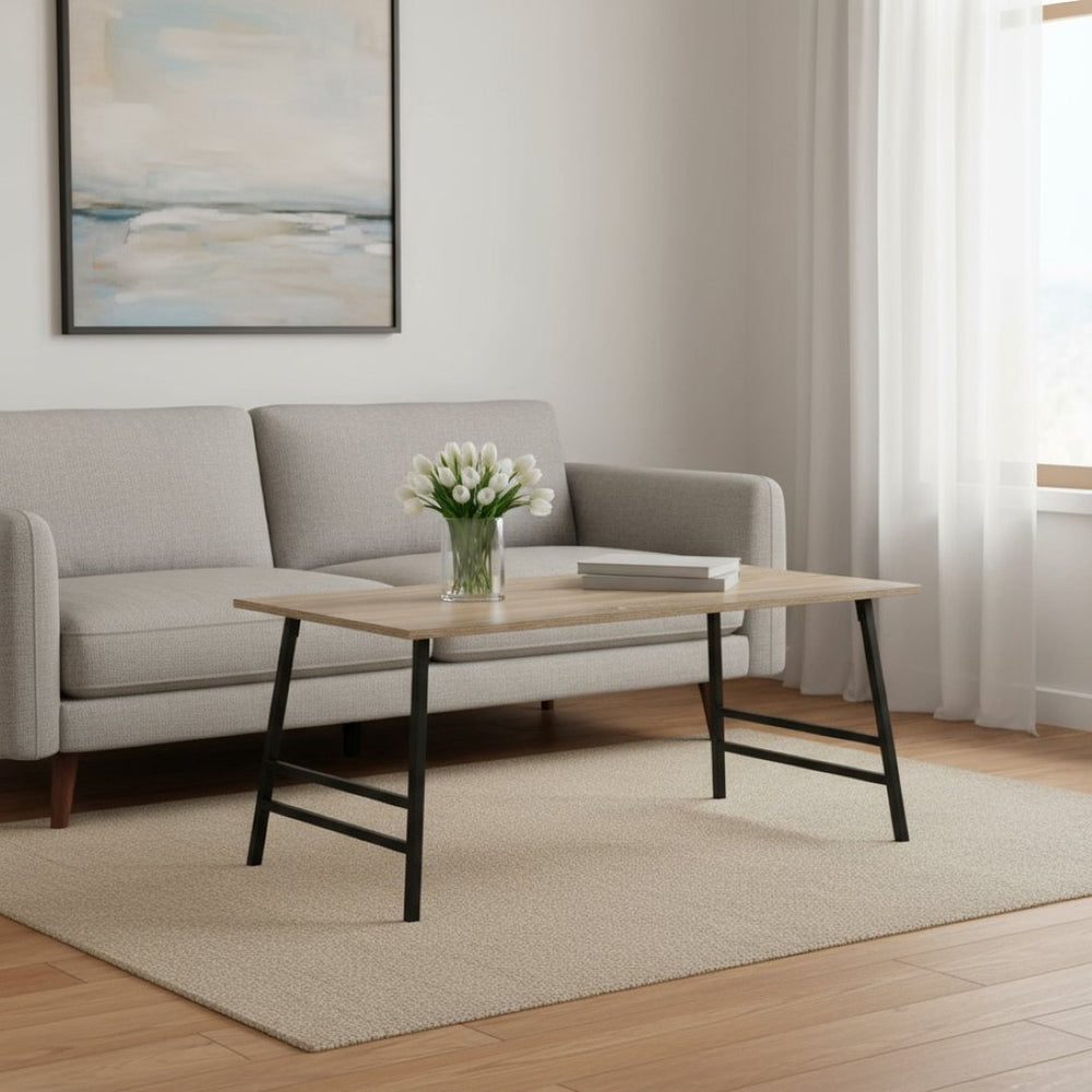 HomeRoots 40" Taupe and Black Metal Coffee Table – Modern Rectangular Centerpiece for Elegant Living Rooms 489942