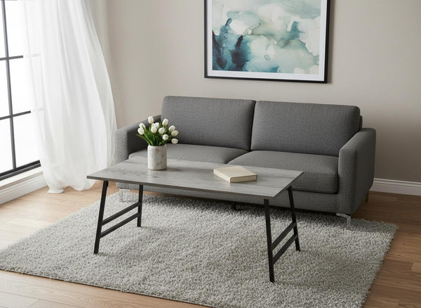 HomeRoots 40" Gray and Black Metal Coffee Table - Modern Eucalyptus-Inspired Design for Stylish Living Rooms 489943