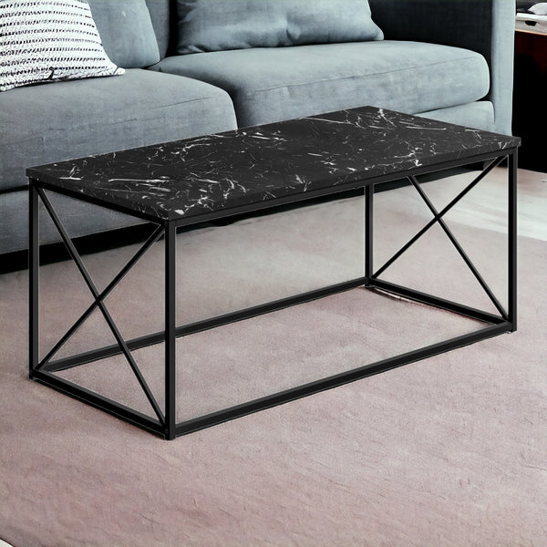 Homeroots 41" Black Wood And Metal Coffee Table   489946