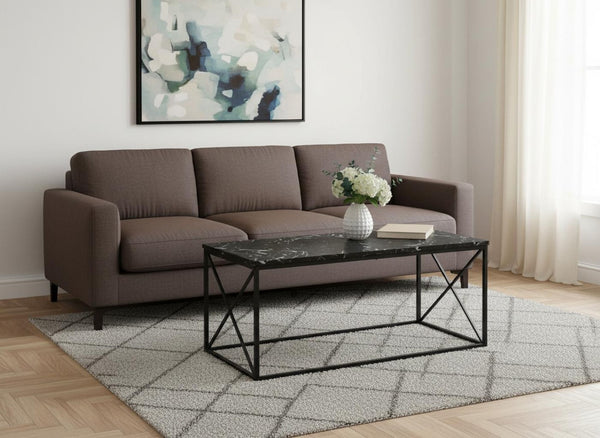 HomeRoots 41" Black Wood and Metal Coffee Table - Modern Rectangular Design for Stylish Living Room Décor 489946