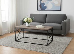 HomeRoots 41" Taupe and Black Metal Coffee Table - Stylish Rectangular Design for Modern Living Spaces & Offices 489949