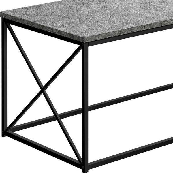 HomeRoots 41" Gray Wood and Black Metal Coffee Table - Modern Industrial Design for Stylish Living Spaces 489951