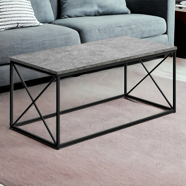 Homeroots 41" Gray And Black Wood And Metal Coffee Table   489951
