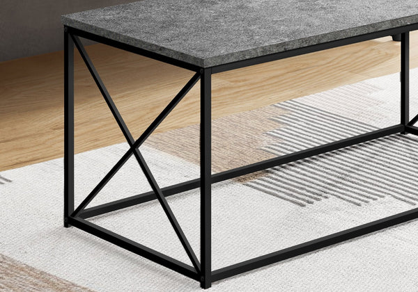 HomeRoots 41" Gray Wood and Black Metal Coffee Table - Modern Industrial Design for Stylish Living Spaces 489951