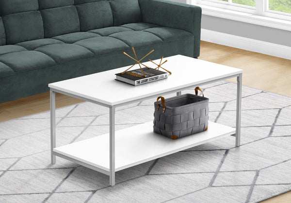 HomeRoots 40" Modern White and Silver Metal Coffee Table with Eucalyptus Accents - Stylish and Versatile Centerpiece 489954