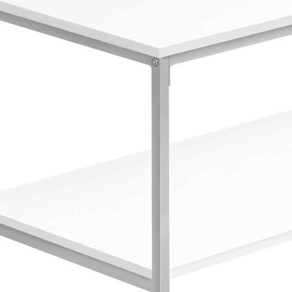 HomeRoots 40" Modern White and Silver Metal Coffee Table with Eucalyptus Accents - Stylish and Versatile Centerpiece 489954