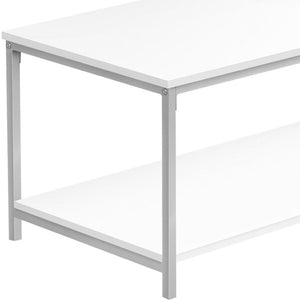 HomeRoots 40" Modern White and Silver Metal Coffee Table with Eucalyptus Accents - Stylish and Versatile Centerpiece 489954
