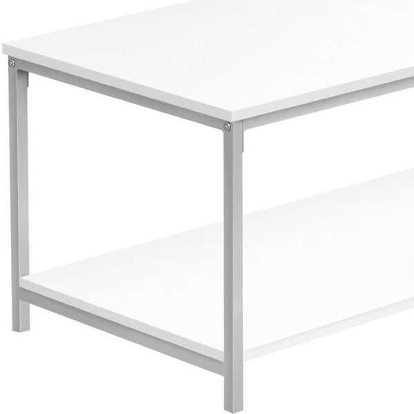 HomeRoots 40" Modern White and Silver Metal Coffee Table with Eucalyptus Accents - Stylish and Versatile Centerpiece 489954