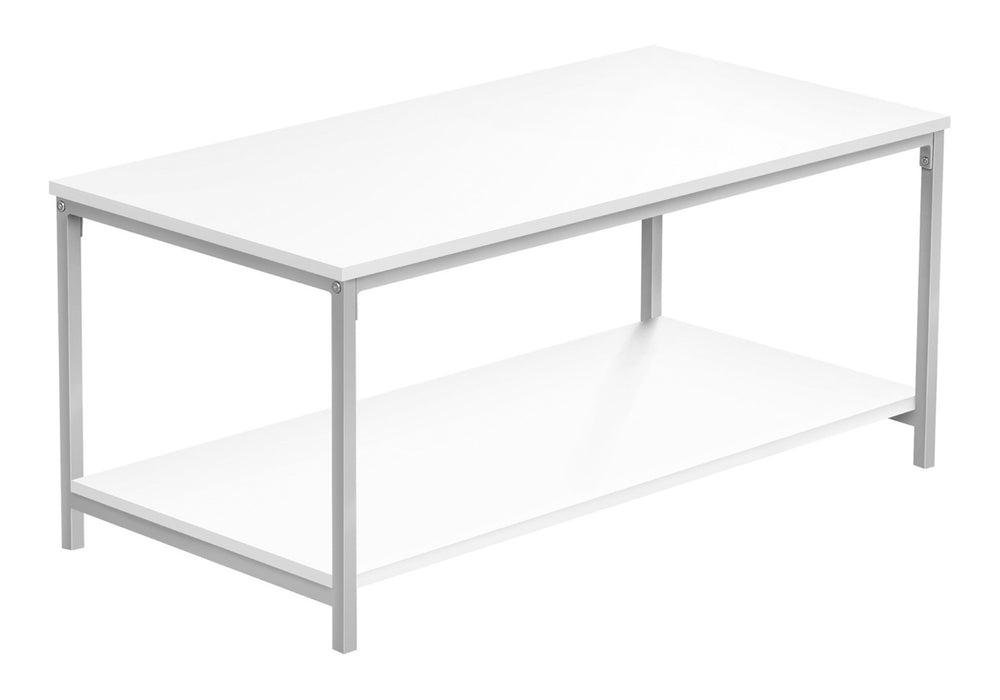 HomeRoots 40" Modern White and Silver Metal Coffee Table with Eucalyptus Accents - Stylish and Versatile Centerpiece 489954