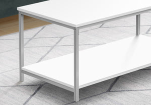 HomeRoots 40" Modern White and Silver Metal Coffee Table with Eucalyptus Accents - Stylish and Versatile Centerpiece 489954