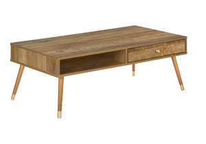 HomeRoots 44" Timeless Solid Wood Coffee Table with Drawer and Shelf - Elegant Storage for Modern Spaces 489955