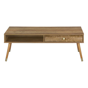 HomeRoots 44" Timeless Solid Wood Coffee Table with Drawer and Shelf - Elegant Storage for Modern Spaces 489955