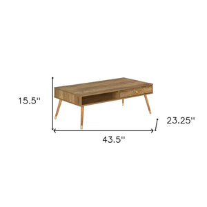 Homeroots 44" Natural And Brown Solid Wood Coffee Table With Drawer And Shelf   489955