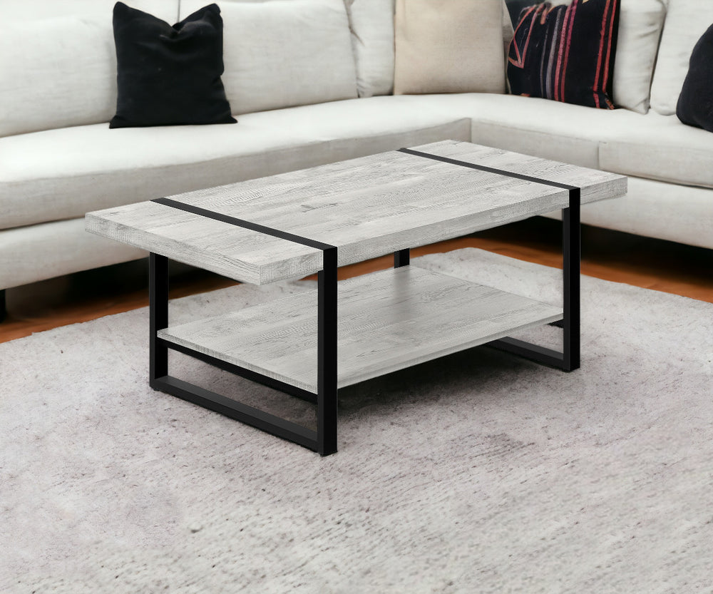 Homeroots 47" Gray And Black Coffee Table With Shelf   489959