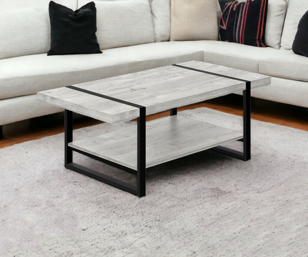 Homeroots 47" Gray And Black Coffee Table With Shelf   489959