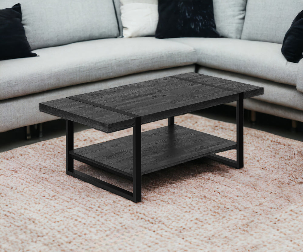 Homeroots 47" Black Coffee Table With Shelf   489960