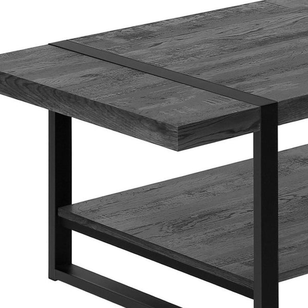 HomeRoots 47" Modern Black Coffee Table with Lower Shelf for Stylish Storage in Living Rooms & Offices 489960