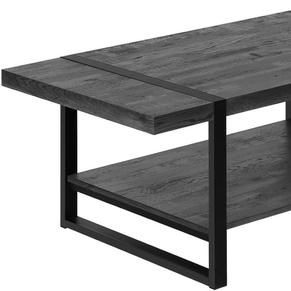 HomeRoots 47" Modern Black Coffee Table with Lower Shelf for Stylish Storage in Living Rooms & Offices 489960