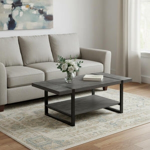 HomeRoots 47" Modern Black Coffee Table with Lower Shelf for Stylish Storage in Living Rooms & Offices 489960