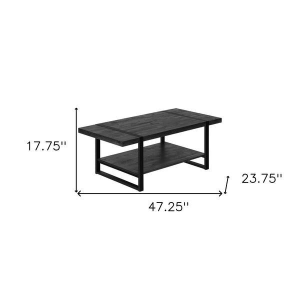 Homeroots 47" Black Coffee Table With Shelf   489960