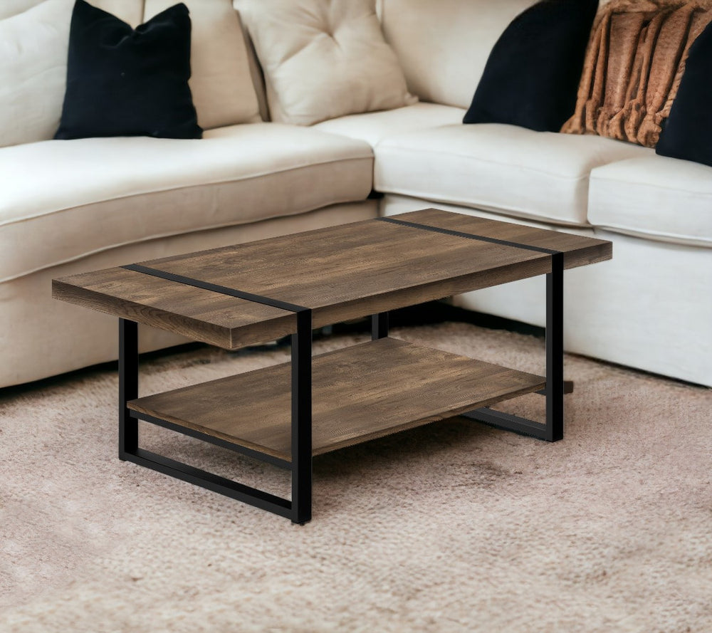 Homeroots 47" Brown And Black Wood Coffee Table With Shelf   489961