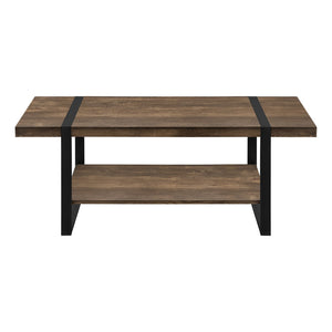 HomeRoots 47" Industrial-Farmhouse Brown and Black Wood Coffee Table with Storage Shelf for Modern Living Room 489961