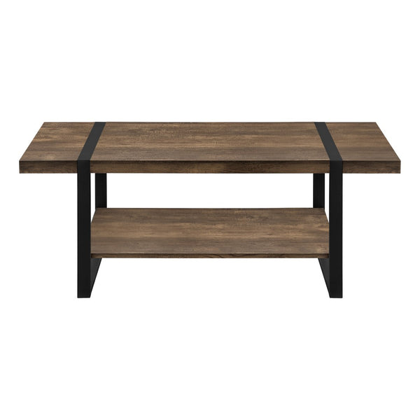 HomeRoots 47" Industrial-Farmhouse Brown and Black Wood Coffee Table with Storage Shelf for Modern Living Room 489961