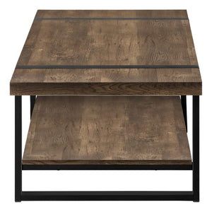 HomeRoots 47" Industrial-Farmhouse Brown and Black Wood Coffee Table with Storage Shelf for Modern Living Room 489961
