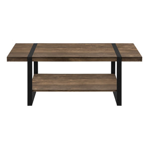 HomeRoots 47" Industrial-Farmhouse Brown and Black Wood Coffee Table with Storage Shelf for Modern Living Room 489961