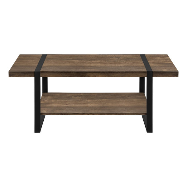 HomeRoots 47" Industrial-Farmhouse Brown and Black Wood Coffee Table with Storage Shelf for Modern Living Room 489961
