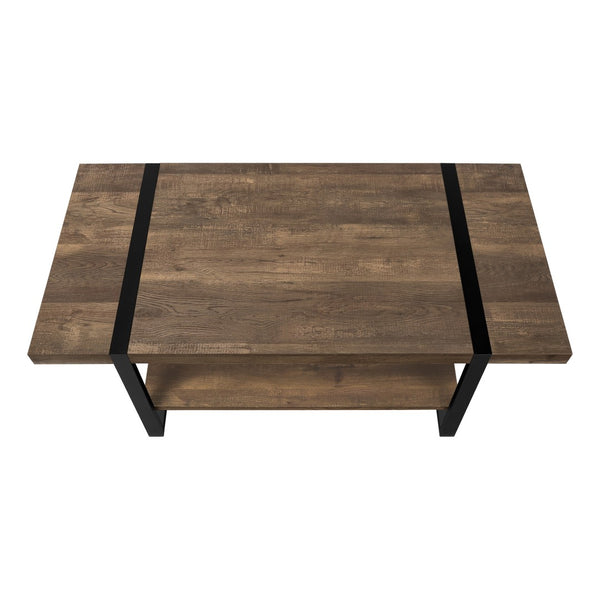 HomeRoots 47" Industrial-Farmhouse Brown and Black Wood Coffee Table with Storage Shelf for Modern Living Room 489961