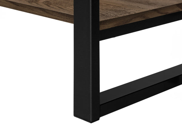 HomeRoots 47" Industrial-Farmhouse Brown and Black Wood Coffee Table with Storage Shelf for Modern Living Room 489961