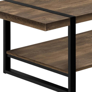 HomeRoots 47" Industrial-Farmhouse Brown and Black Wood Coffee Table with Storage Shelf for Modern Living Room 489961