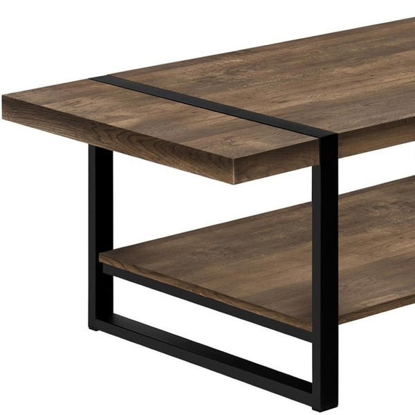 HomeRoots 47" Industrial-Farmhouse Brown and Black Wood Coffee Table with Storage Shelf for Modern Living Room 489961