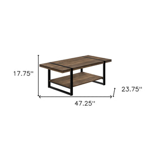 Homeroots 47" Brown And Black Wood Coffee Table With Shelf   489961