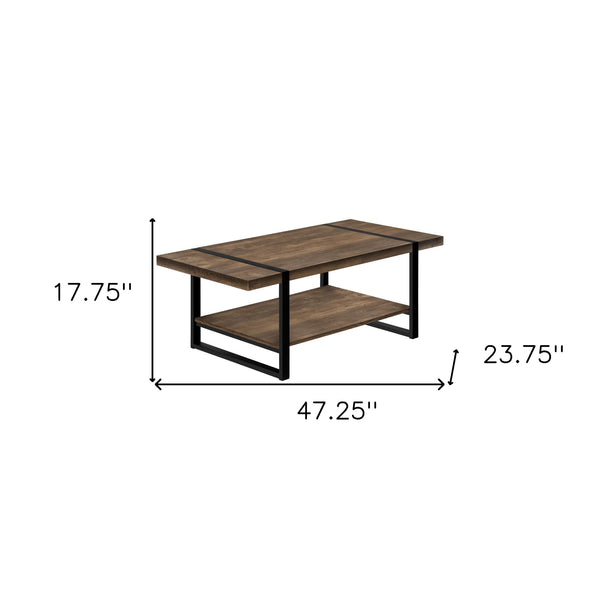Homeroots 47" Brown And Black Wood Coffee Table With Shelf   489961