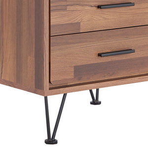 English Elm Deoss Walnut Finish Accent Table with 2 Drawers, Chrome V-Legs, Rectangular Nightstand, 18"x15" Top, 40lb Capacity B2726P278235
